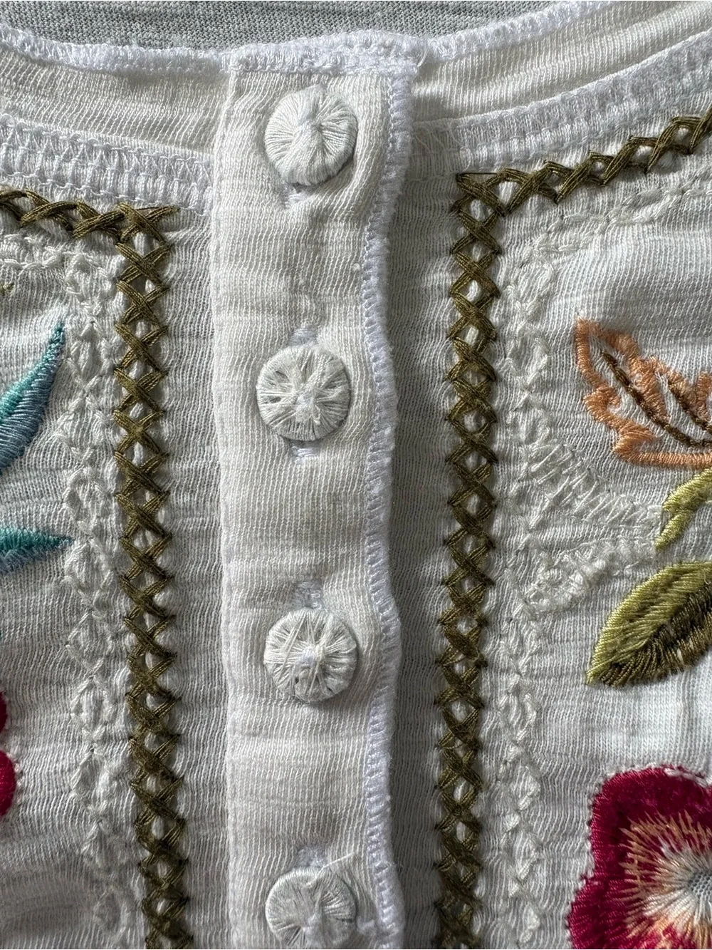 Sundance Floral Embroidered Boho 3/4 Sleeve Peasant Top. Large. Ivory Festival - Picture 8 of 11